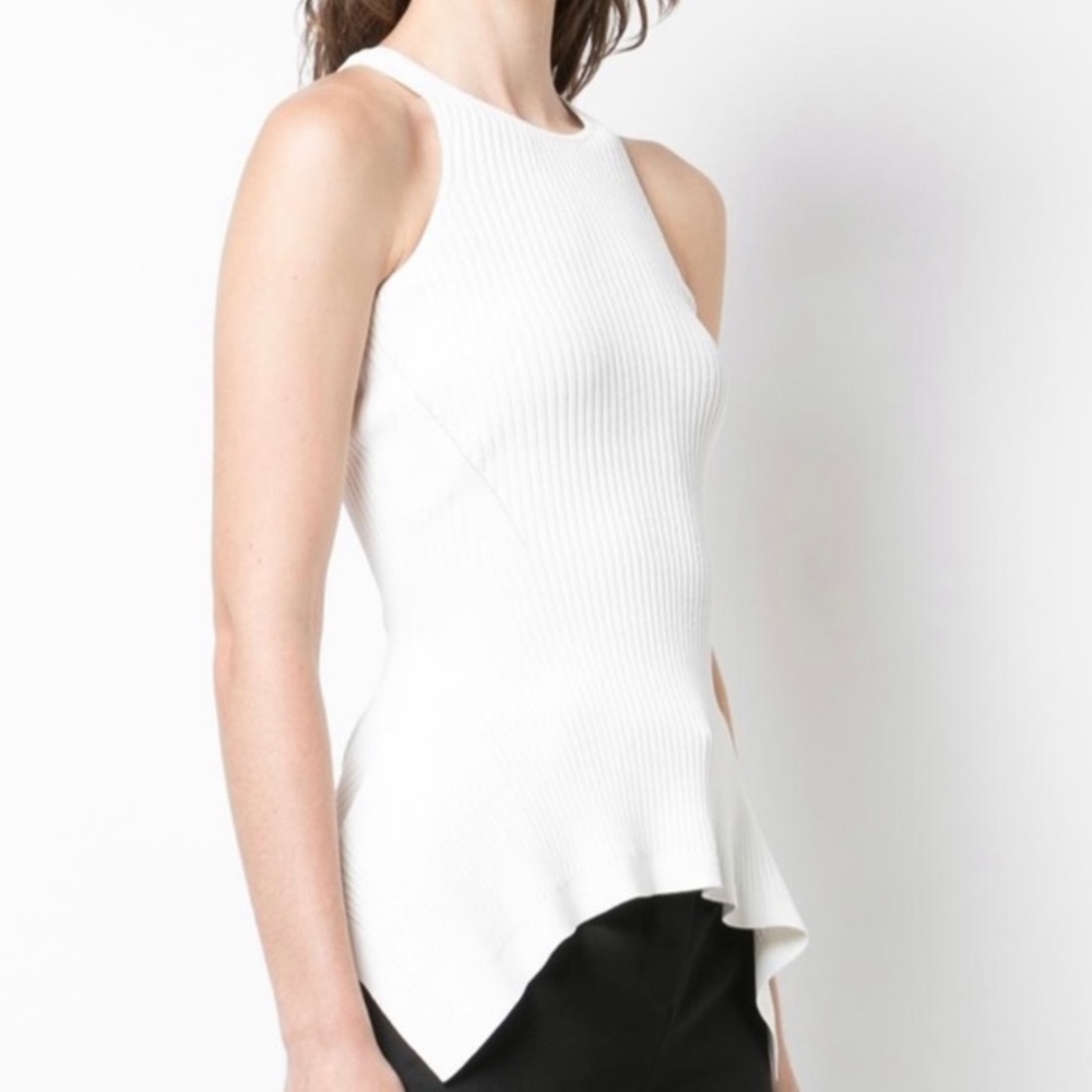 CINQ A SEPT Ellen Ribbed Asymmetrical Hem Tank